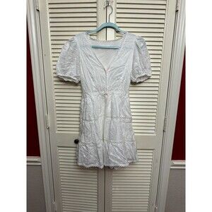 Loft Womens White Flutter Sleeve V-Neck Tiered Fit & Flare Midi Dress Size M